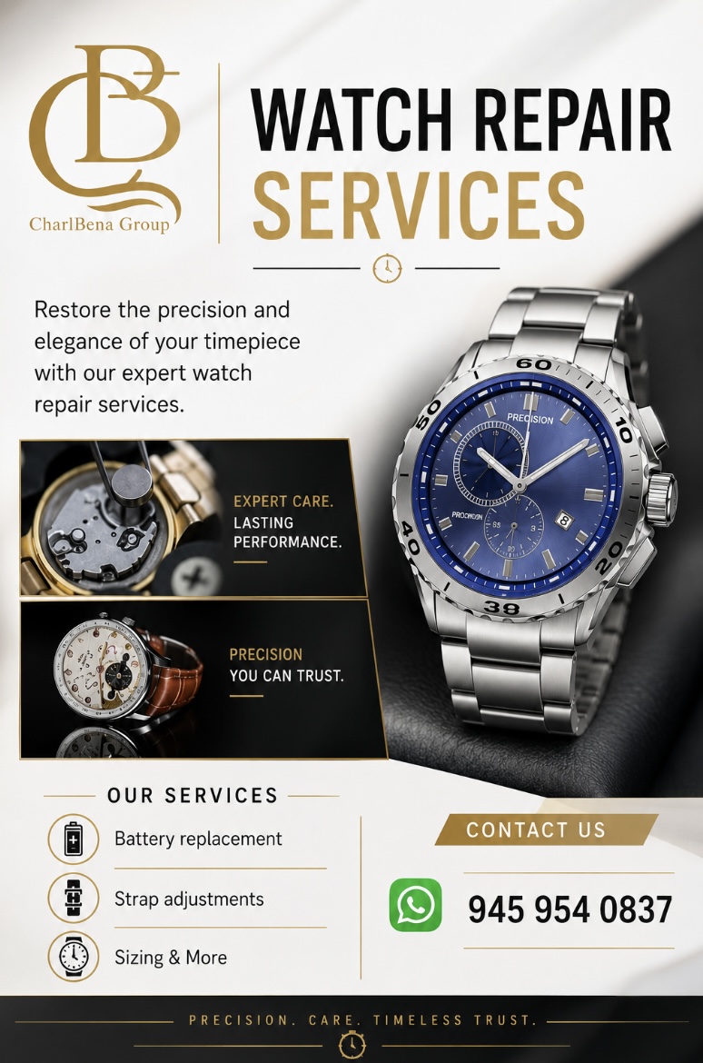 Watch repair and battery replacement advertisement